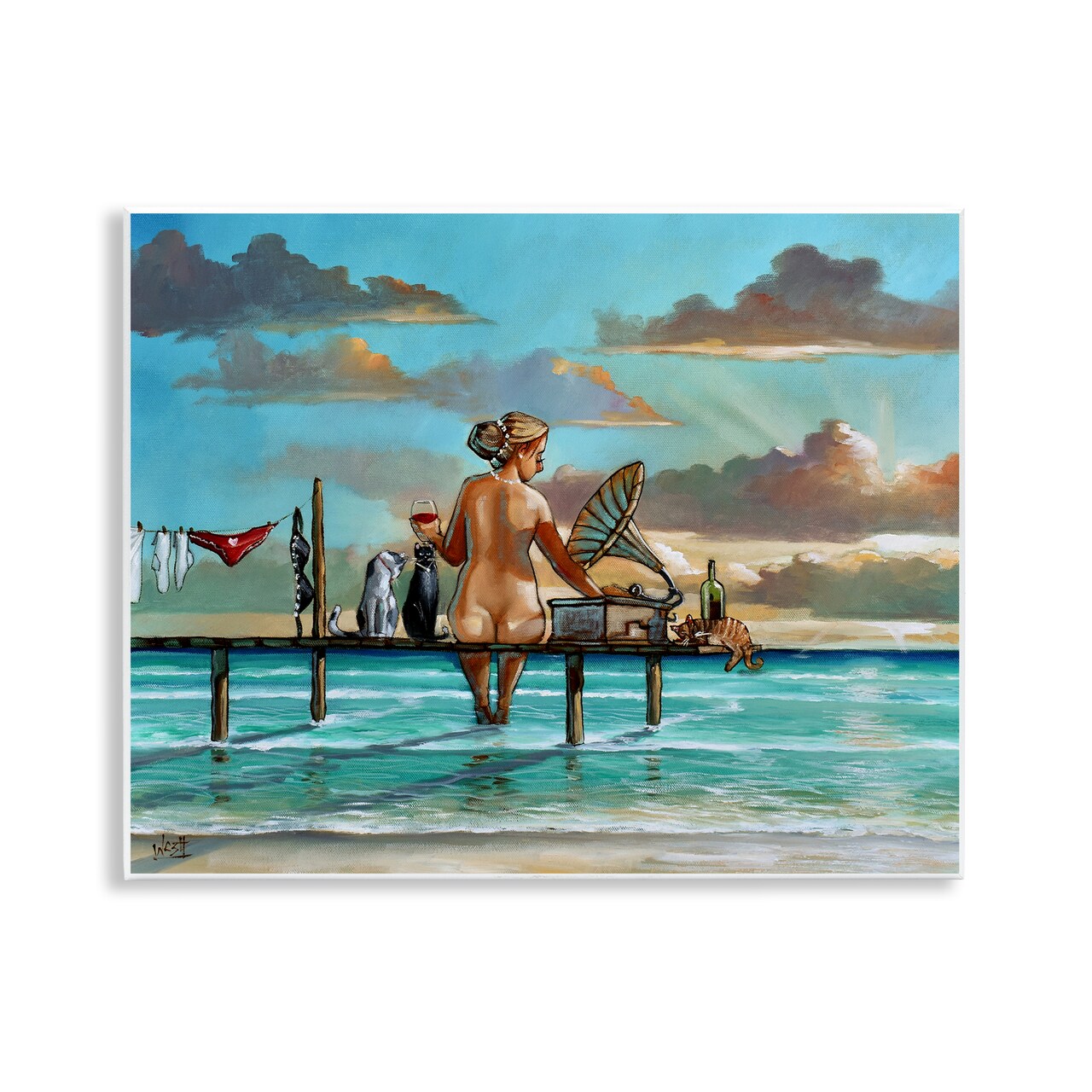 Stupell Industries Woman & Cats Beach Sunset Wall Plaque Design by Ronald West